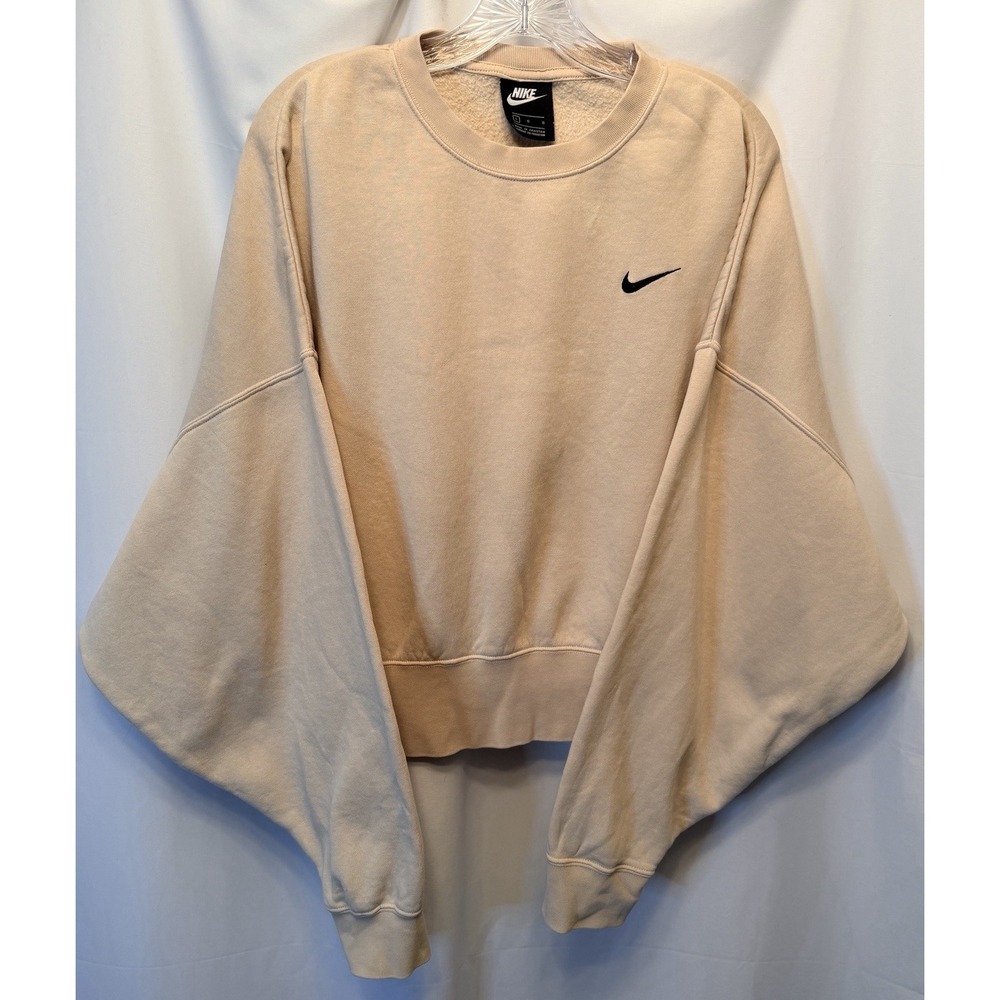 Nike Sportswear Essentials Size Large Oversized Fleece Crewneck Sweatshirt Beige